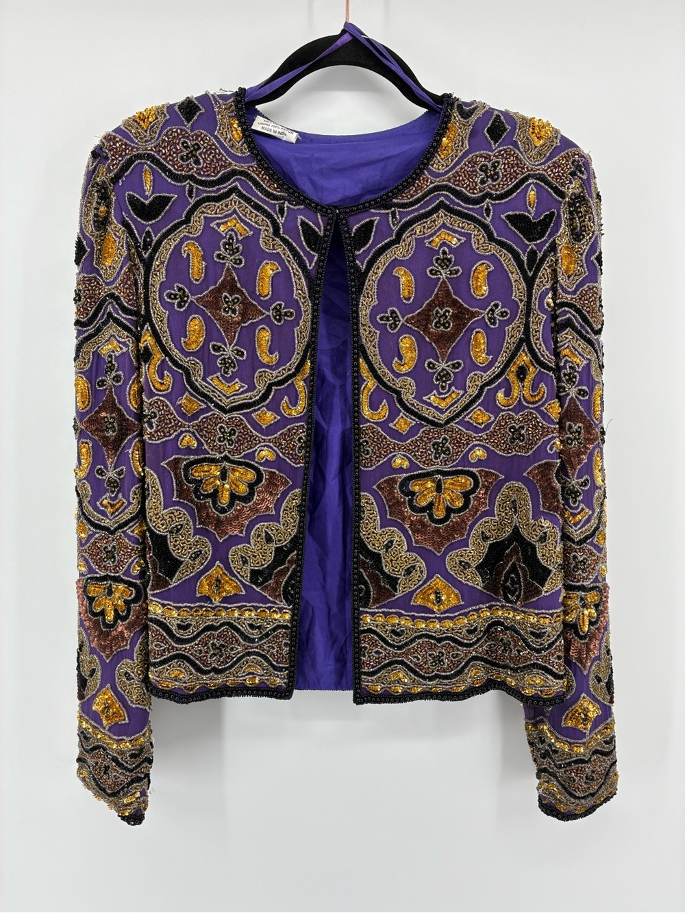 Vintage 100% Silk Made in India Embellished Purple Beaded Jacket
